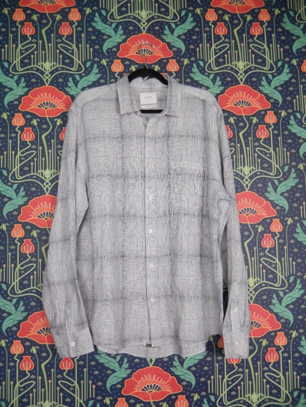 Billy Reid Men's 100% Linen Black White Plaid Button Down Shirt L